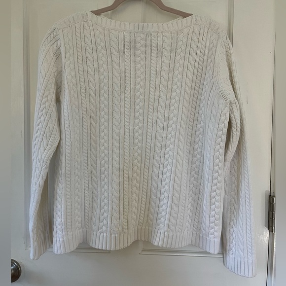 Vintage Y2K White Cotton Boat Neck Cableknit Sweater Size Large - Picture 2 of 8